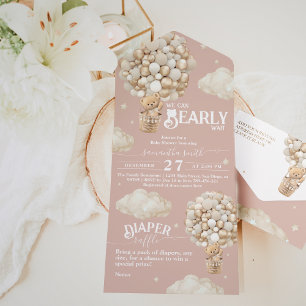 Teddy Bear Balloon Bearly Wait Baby Girl Dusche All In One Einladung