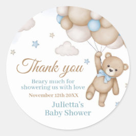 Teddy Bear Balloon Bearly Wait Baby Shower Favor Runder Aufkleber