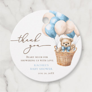Teddy Bear Balloon Bearly Wait Blue Baby Dusche Geschenkanhänger