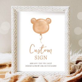 Teddy Bear Balloon Beary First Birthday Custom Poster