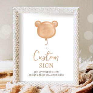 Teddy Bear Balloon Beary First Birthday Custom Poster