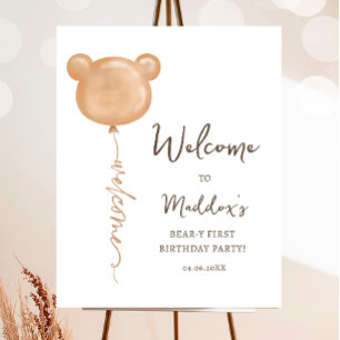 Teddy Bear Balloon Beary First Birthday Willkommen Poster
