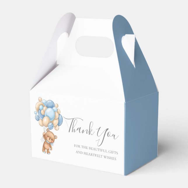 Teddy Bear Balloon Blue Favor Box Geschenkschachtel (Vorderseite)