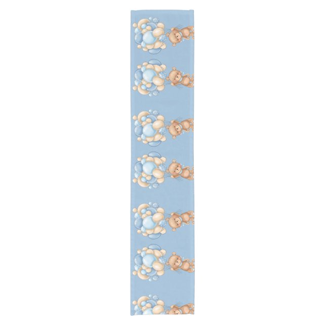 Teddy Bear Balloon Blue Kurz Table Runner Kurzer Tischläufer (Vorderseite)
