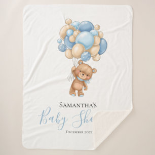 Teddy Bear Balloon Blue Sherpa Blanket Sherpadecke