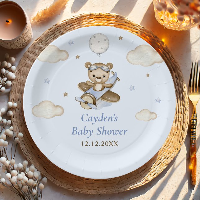 Teddy Bear Balloon Boy Bearly Wait Baby Dusche Pappteller (Von Creator hochgeladen)