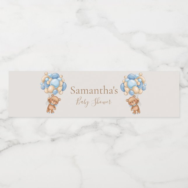 Teddy Bear Balloon Brown Babydusche Wasserflaschenetikett (Einzelnes Label)
