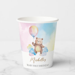 Teddy Bear Balloon Clouds Beary First Birthday Pappbecher