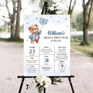 Teddy Bear Balloon First Birthday Milestone Zeiche Poster