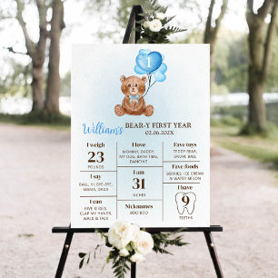 Teddy Bear Balloon First Birthday Milestone Zeiche Poster