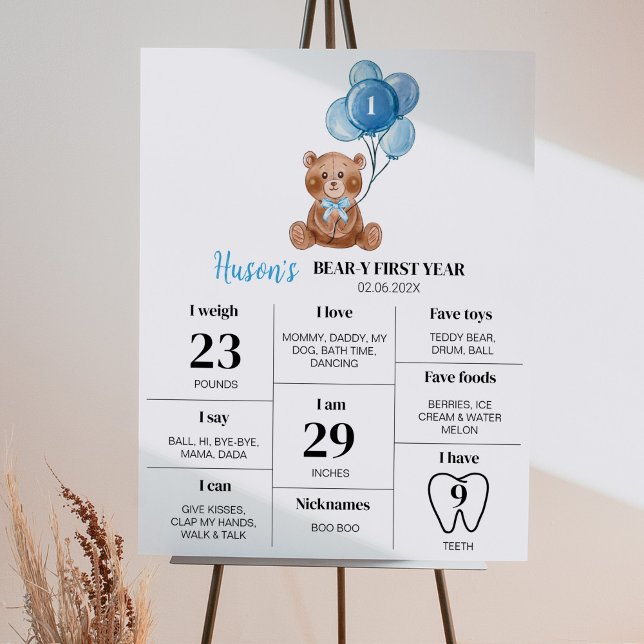 Teddy Bear Balloon First Birthday Milestone Zeiche Poster (Von Creator hochgeladen)