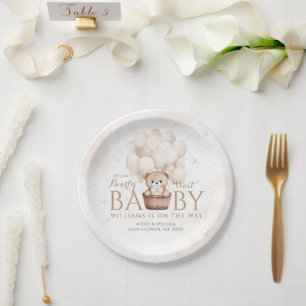 Teddy Bear Balloon Gender Neutral Baby Dusche Pappteller