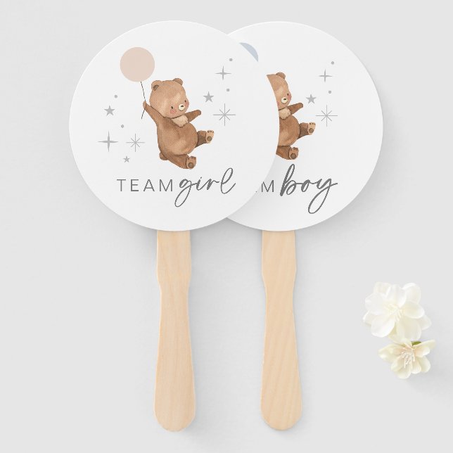 Teddy Bear Balloon Gender Reveal - Voting Fan Fächer (Vorne und Hinten)