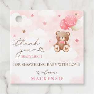Teddy Bear Balloon Girl Baby Shower Fevor Tags Geschenkanhänger