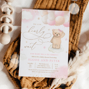 Teddy Bear Balloon Girl Bearly Wait Baby Shooter Einladung