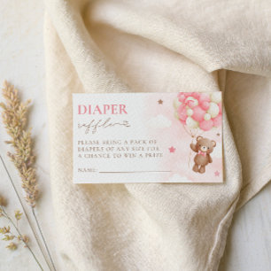 Teddy Bear Balloon Girl Diaper Raffekarte Begleitkarte