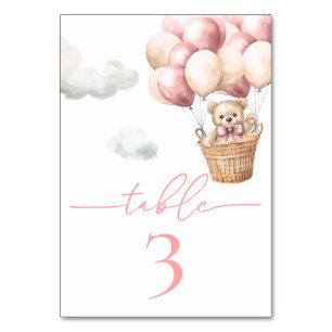 Teddy Bear Balloon Pink Girl Baby Dusche Tischnummer