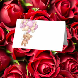 Teddy Bear Balloon Pink Platzkarte