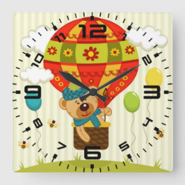 Teddy Bear Balloon Ride Quadratische Wanduhr