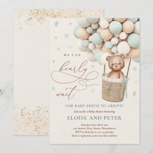 Teddy Bear Balloon Sage Green Bear Baby Dusche Einladung