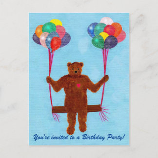 Teddy Bear Balloon Swing Birthday Einladen Postkar Einladungspostkarte