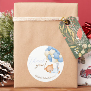 Teddy Bear Balloons Baby Boy Dusche Vielen Dank Runder Aufkleber