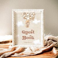 Teddy Bear Balloons Baby Shooter Guest Book Poster