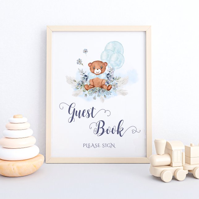 Teddy Bear Balloons Baby Shooter Guest Book Poster (Von Creator hochgeladen)