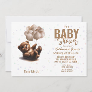 Teddy Bear Balloons Baby Shower Gender Neutral Einladung