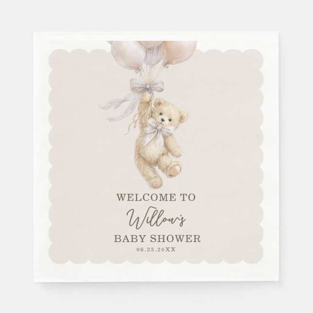 Teddy Bear Balloons Baby Shower Napkins Serviette (Vorderseite)