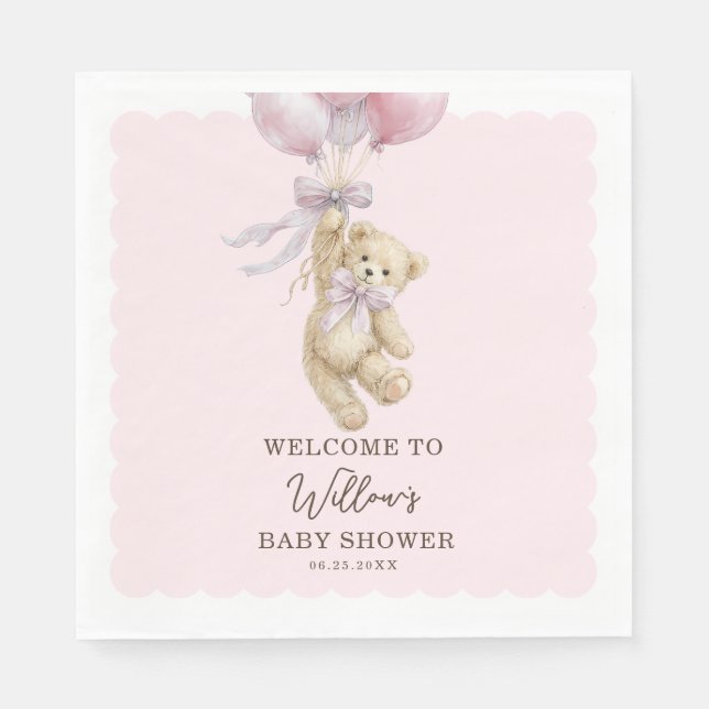 Teddy Bear Balloons Baby Shower Napkins Serviette (Vorderseite)