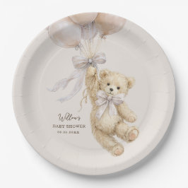 Teddy Bear Balloons Baby Shower Paper Plates Pappteller
