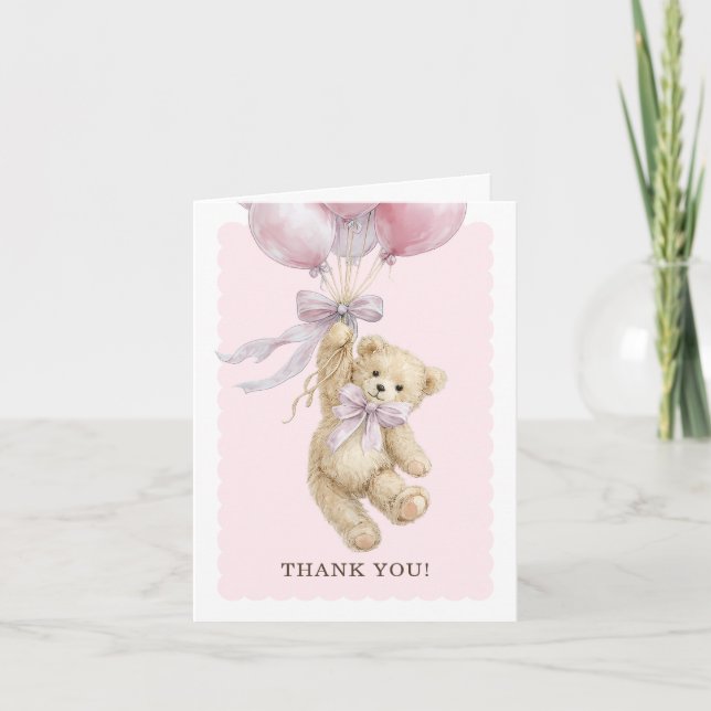 Teddy Bear Balloons Baby Shower Thank You Cards Karte (Vorderseite)