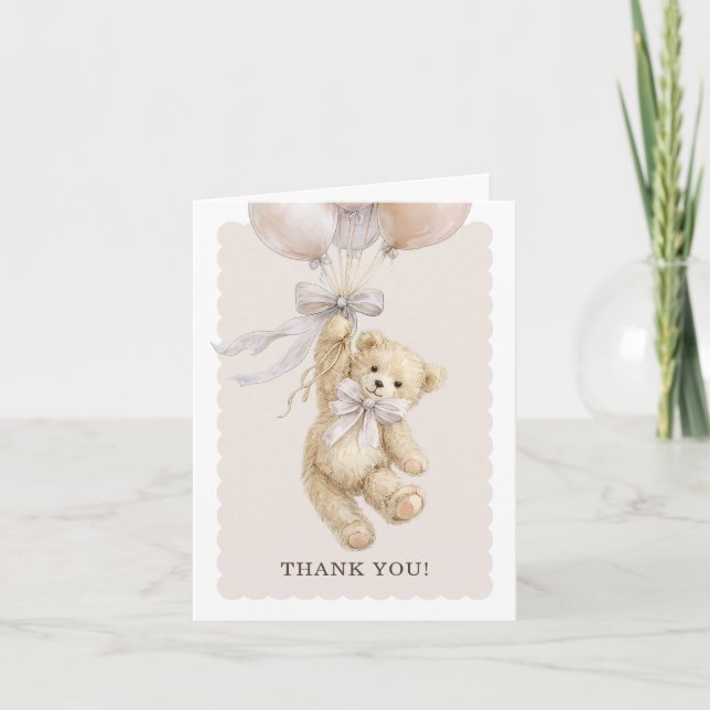 Teddy Bear Balloons Baby Shower Thank You Cards Karte (Vorderseite)