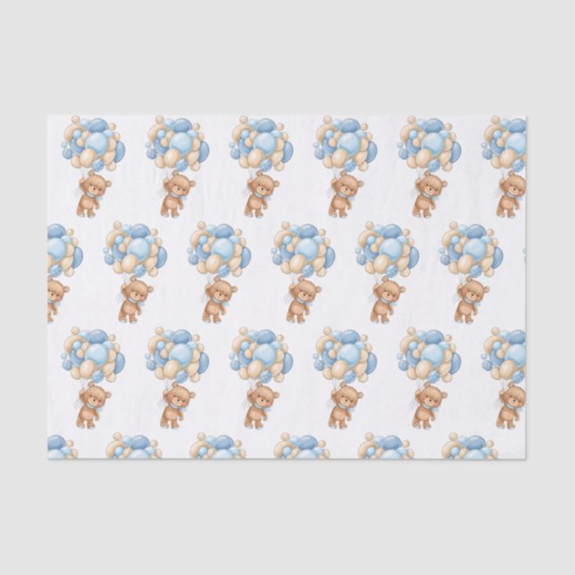 Teddy Bear Balloons Babydusche Tissue Seidenpapier (Vorderseite)