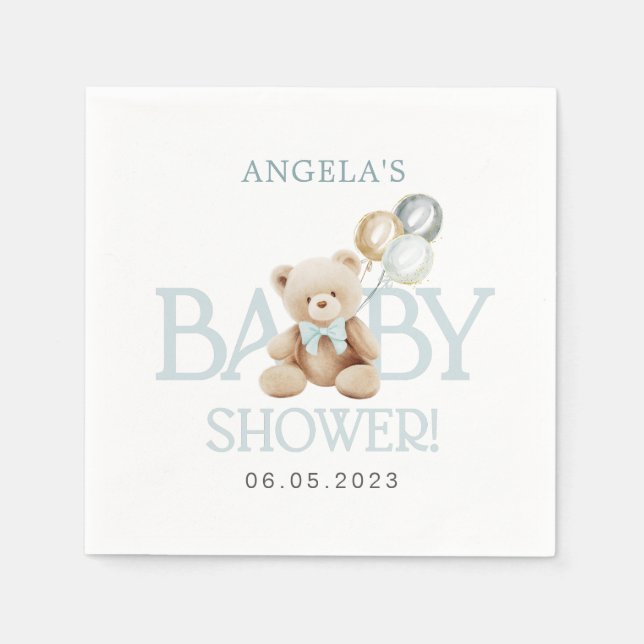 Teddy Bear Balloons Bearly Wait Baby Dusche Serviette (Vorderseite)