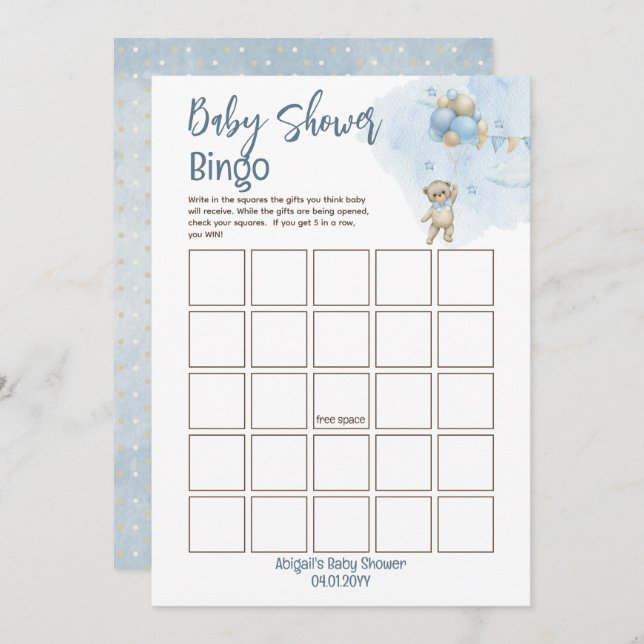 Teddy Bear Balloons Bearly Wait Baby Shooter Bingo Einladung (Vorne/Hinten)