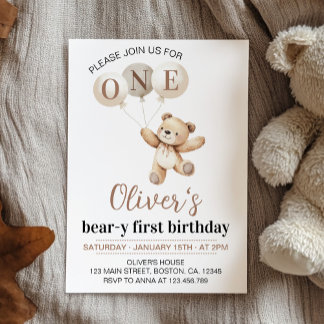 Teddy Bear Balloons Beary First Birthday Einladung