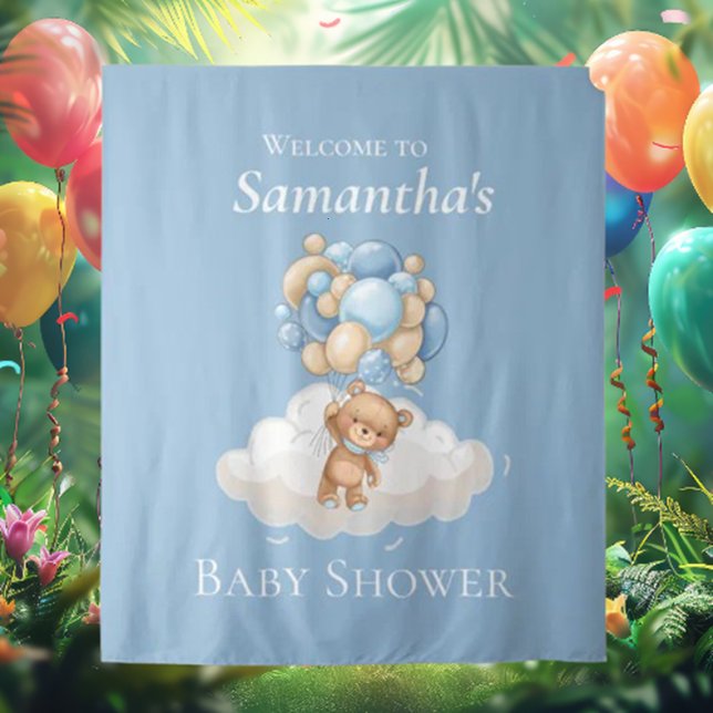 Teddy Bear Balloons Blue Baby Dusche Hintergrund Wandteppich (Absolutely Adorable Teddy Bear Balloons Backdrop!)