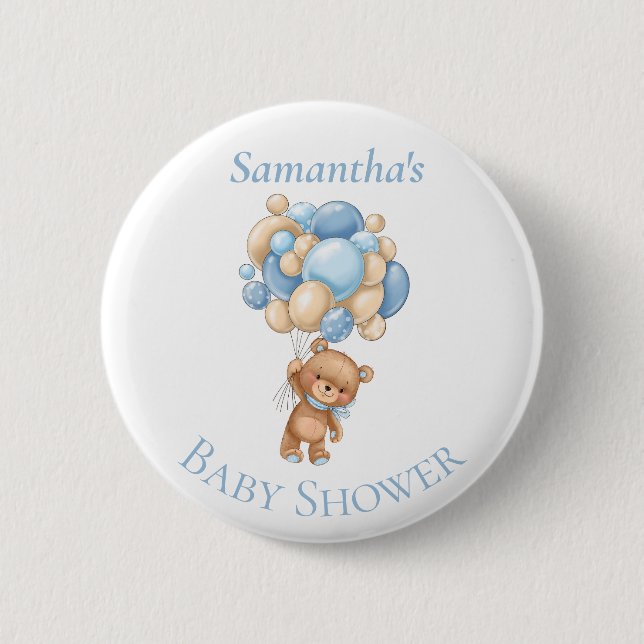 Teddy Bear Balloons Blue Baby Shooting Button (Vorderseite)