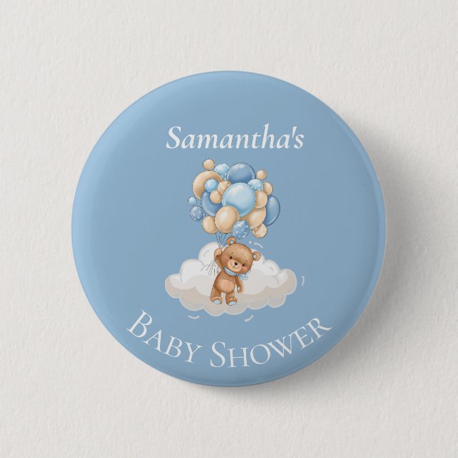 Teddy Bear Balloons Blue Baby Shooting Button (Vorderseite)
