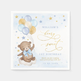 Teddy Bear Balloons Blue Gold Stars Geburtstagspar Serviette