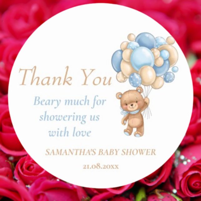 Teddy Bear Balloons Boy Baby Dusche Vielen Dank Runder Aufkleber ( these classic round stickers add a heartfelt touch to thank you notes. Celebrate every moment!)