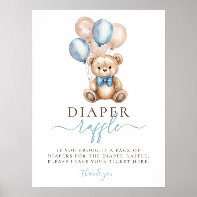Teddy Bear Balloons Boy Baby Dusche Windelwanne Poster (Vorne)
