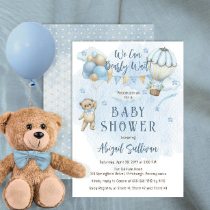 Teddy Bear Balloons Boy Bearly Wait Baby Dusche Einladung