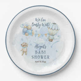 Teddy Bear Balloons Boy Bearly Wait Baby Dusche Pappteller