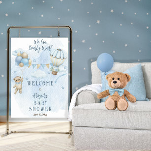 Teddy Bear Balloons Boy Bearly Wait Baby Dusche Poster