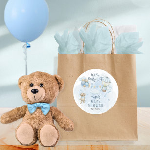 Teddy Bear Balloons Boy Bearly Wait Baby Dusche Runder Aufkleber