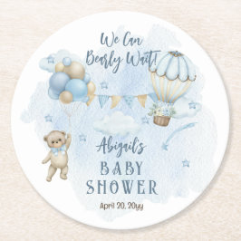 Teddy Bear Balloons Boy Bearly Wait Baby Dusche Runder Pappuntersetzer