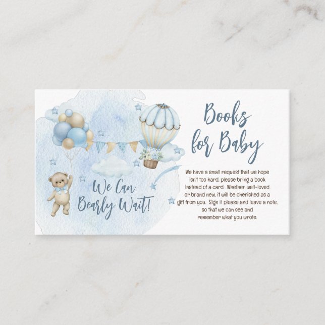 Teddy Bear Balloons Boy Bearly Wait Books for Baby Begleitkarte (Vorderseite)
